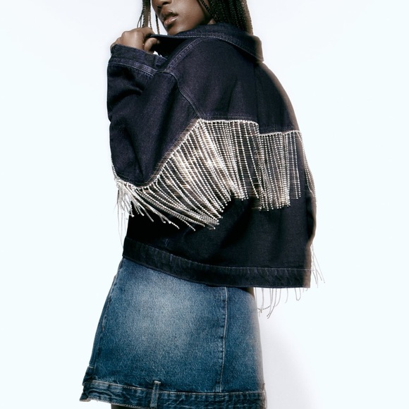 Zara Jackets & Coats Zara Jewel Trim Fringed Denim Jacket Poshmark